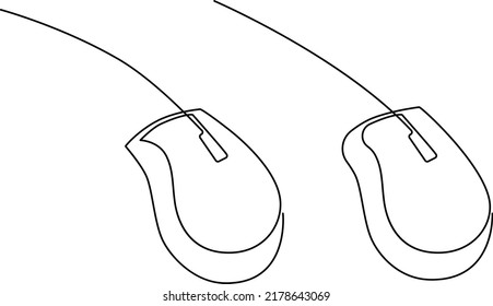 Computer Mouse Set. Office Computer Equipment. Vector Illustration, Continuous Line Drawing