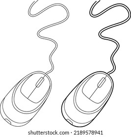 Computer Mouse Set. Office Computer Equipment. Vector Illustration,  Line Drawing