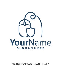 Computer Mouse with shield logo design vector illustration. Mouse logo concept template