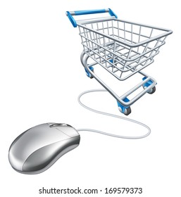 Computer mouse shopping cart illustration, a concept for internet online shopping