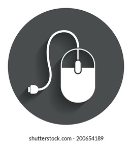 Computer mouse sign icon. Optical with wheel symbol. Circle flat button with shadow. Modern UI website navigation. Vector