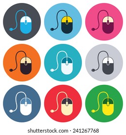 Computer mouse sign icon. Optical with wheel symbol. Colored round buttons. Flat design circle icons set. Vector