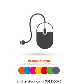 Computer mouse sign icon. Optical with wheel symbol. Classic flat icon. Colored circles. Vector