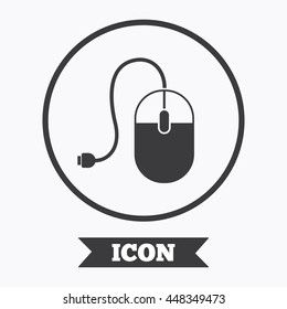 Computer mouse sign icon. Optical with wheel symbol. Graphic design element. Flat symbol in circle button. Vector