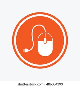 Computer mouse sign icon. Optical with wheel symbol. Graphic design element. Flat computer mouse symbol on the round button. Vector