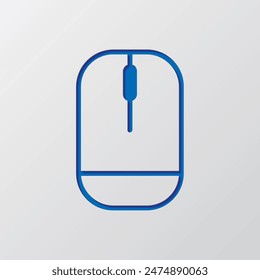 Computer mouse simple icon vector. Flat design. Paper cut design. Cutted blue symbol with shadow. Gray background.ai