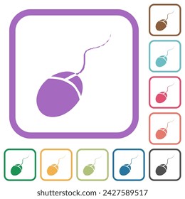 Computer mouse simple icons in color rounded square frames on white background