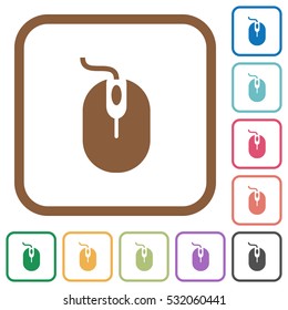 Computer mouse simple icons in color rounded square frames on white background