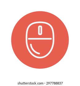 Computer mouse thin line icon for web and mobile minimalistic flat design. Vector white icon inside the red circle.