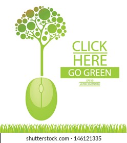 Computer Mouse. Tree Design. Go Green. Save World. Vector Illustration.