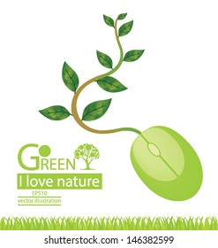 Computer Mouse. Tree Design. Go Green. Save World. Vector Illustration.