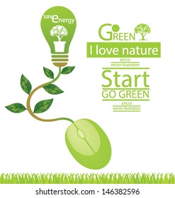 Computer mouse. Tree design. Green concepts save energy. vector illustration.