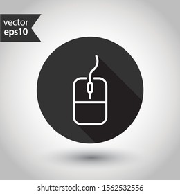 Computer mouse vector icon. Mouse flat sign. Round icon design pictogram with shadow