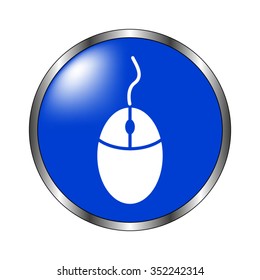 Computer mouse - vector icon on the blue button