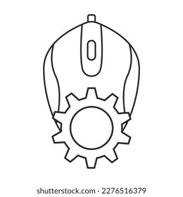 Computer mouse vector. Icon of a service center for repairing devices for PC. Vector mouse repair. Gear and mouse icon for PC.