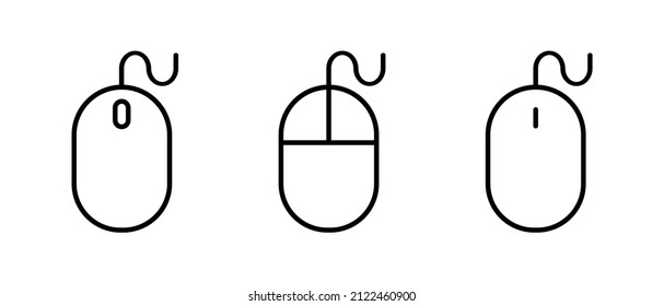Computer mouse vector icons set. Click mouse pointer with cord