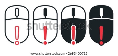 Computer mouse with warning icon. Vector illustration