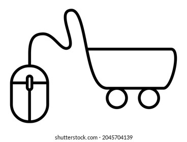 Computer mouse which its cord forms a shopping cart shape, EPS 10 vector icon