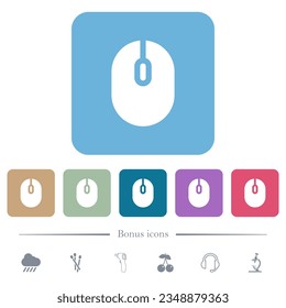 Computer-Maus-weiße flache Symbole auf farbigen, abgerundeten, quadratischen Hintergrund. 6 Bonussymbole enthalten