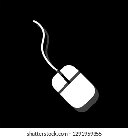 Computer mouse. White flat simple icon with shadow