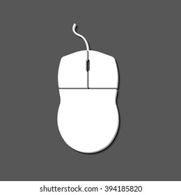 computer mouse - white vector icon  with shadow