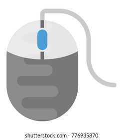 Computer mouse with wire flat vector icon