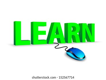Computer mouse and word Learn - education concept 