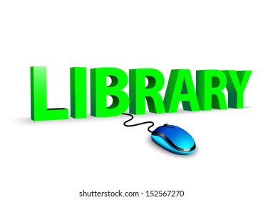 Computer mouse and word Library - internet concept 
