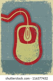 Computer mouse.Grunge symbol on old paper texture