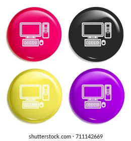 Computer multi color glossy badge icon set. Realistic shiny badge icon or logo mockup