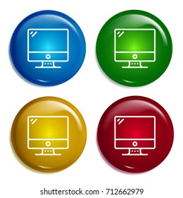 Computer multi color gradient glossy badge icon set. Realistic shiny badge icon or logo mockup