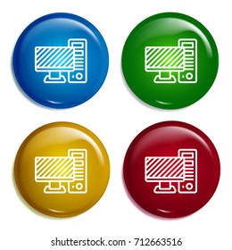 Computer multi color gradient glossy badge icon set. Realistic shiny badge icon or logo mockup