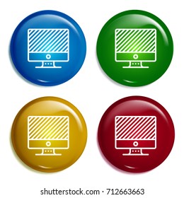 Computer multi color gradient glossy badge icon set. Realistic shiny badge icon or logo mockup