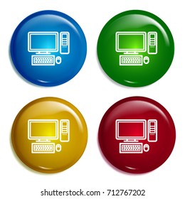 Computer multi color gradient glossy badge icon set. Realistic shiny badge icon or logo mockup