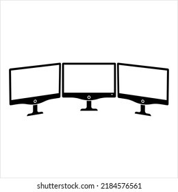 Computer Multi Monitor Setup Icon, Computer Pictorial Form Visual Display Output Device Layout, Display Device Vector Art Illustration