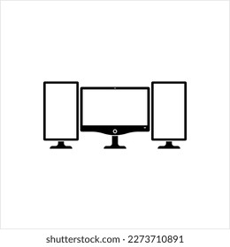 Computer Multi Monitor Setup Icon, Computer Pictorial Form Visual Display Output Device Layout, Display Device Vector Art Illustration