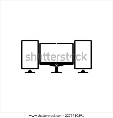 Computer Multi Monitor Setup Icon, Computer Pictorial Form Visual Display Output Device Layout, Display Device Vector Art Illustration