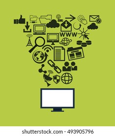 computer with multimedia and communication icons