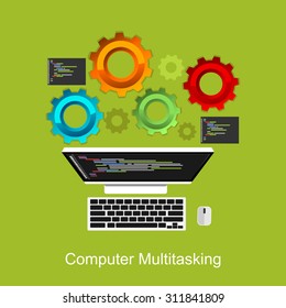 Computer multitasking process concept illustration.