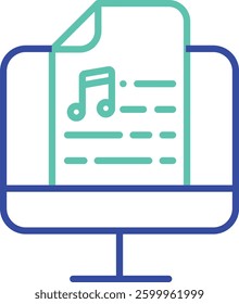 Computer Music file outline dual color vector illustration icon design