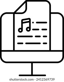 Computer Music file Outline vector illustration icon