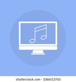 Computer with music icon. Vector illustration