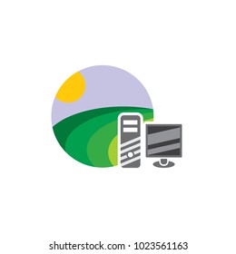 Computer Nature Logo Icon Design