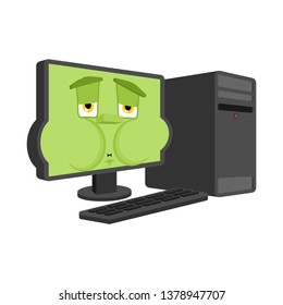 Computer Nausea Feeling sick emotion isolated. Sick PC Cartoon Style. desktop data processor ill Vector