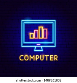 Computer Neon Label. Vector Illustration of Technology Promotion.