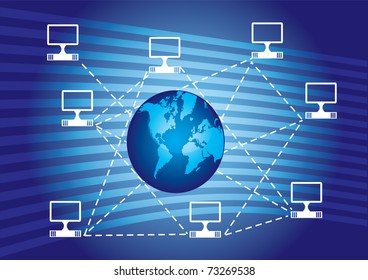 Computer network, abstract illustration on the blue background