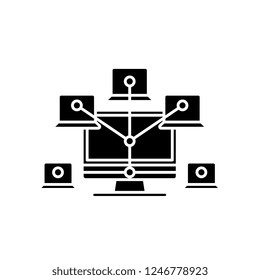 Computer network black icon, vector sign on isolated background. Computer network concept symbol, illustration 