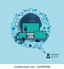Computer network business software and social media icons networking service concept, Vector illustration modern template design, Vector illustration modern template design