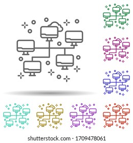 Computer network cloud multi color icon. Simple thin line, outline vector of computer icons for ui and ux, website or mobile application