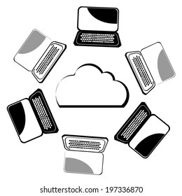 computer network cloud,vector desktop pc.